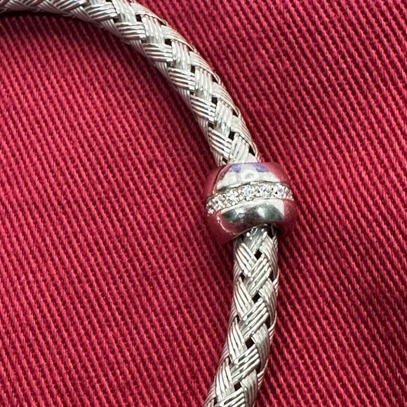 Sterling Italian Basket Weave Bracelet w/ Crystal Accents. Magnetic Closure - Picture 6 of 16